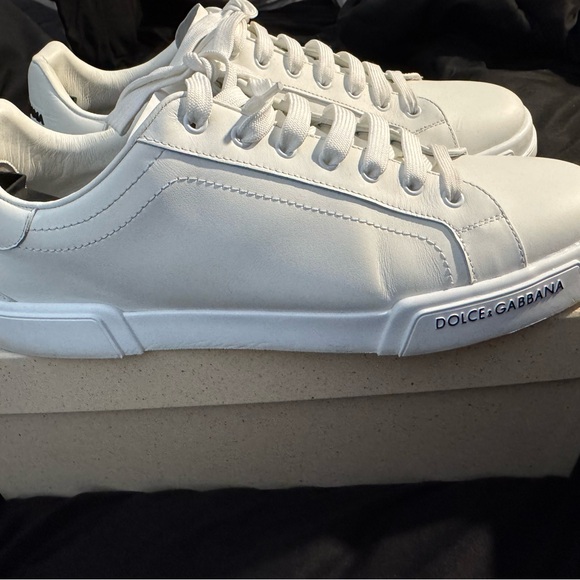 Dolce & Gabbana White Leather Low-Top Sneakers with Logo Detail